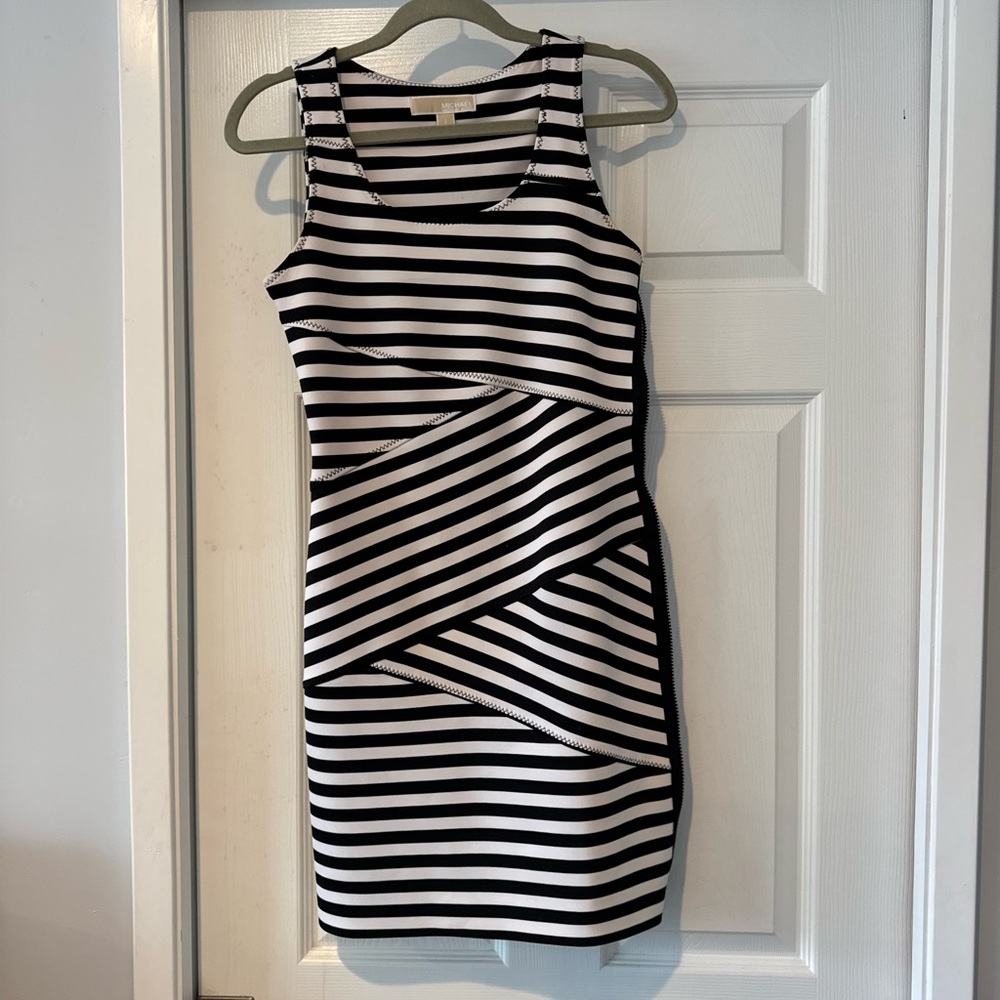 Michael Kors Black and White Sheath Mini Dress